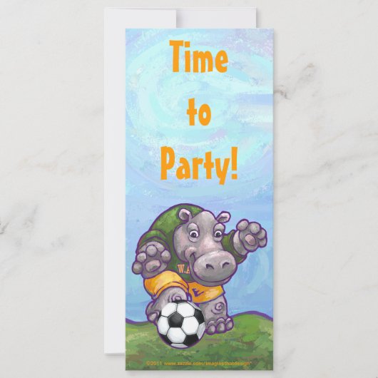 Cute Hippo Soccer Party Invitation Kaart (Voorkant)