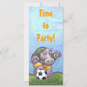 Cute Hippo Soccer Party Invitation Kaart