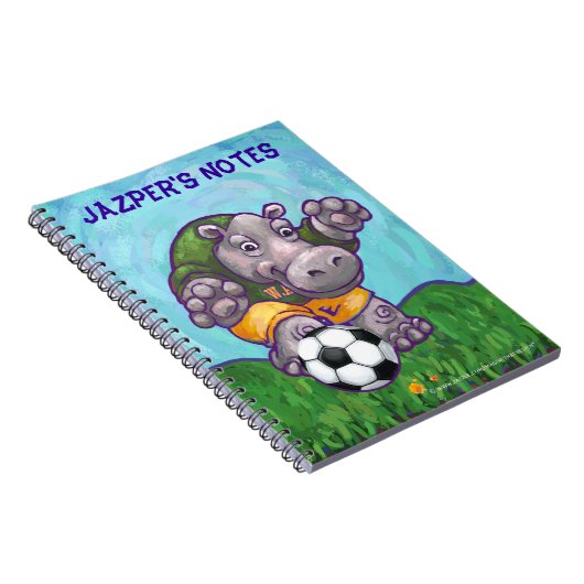 Cute Hippo Soccer Star Personalized Notitieboek (Rechterzijde)