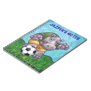 Cute Hippo Soccer Star Personalized Notitieboek