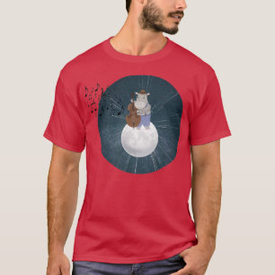 Cute hippo speelt viool op de maan t-shirt