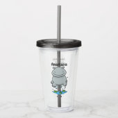 Cute hippo springende cartoon illustratie acryl drinkbeker (Voorkant)