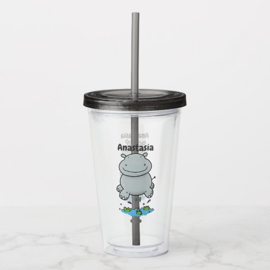 Cute hippo springende cartoon illustratie acryl drinkbeker (Voorkant)