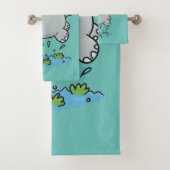 Cute hippo springende cartoon illustratie bad handdoek (Insitu)