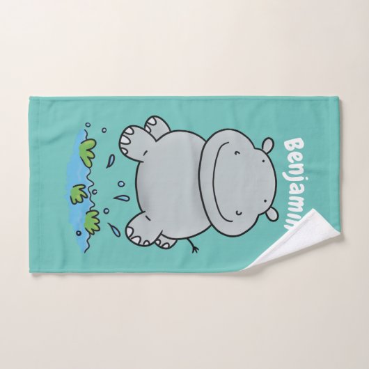 Cute hippo springende cartoon illustratie bad handdoek (Handdoek)