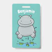 Cute hippo springende cartoon illustratie badge (Achterkant)