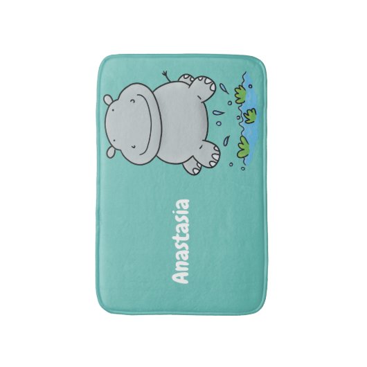 Cute hippo springende cartoon illustratie badmat (Voorkant Verticaal)