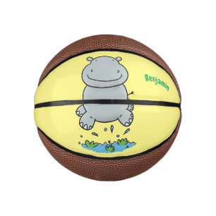 Cute hippo springende cartoon illustratie basketbal