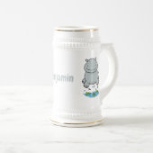 Cute hippo springende cartoon illustratie bierpul (Voorkant rechts)