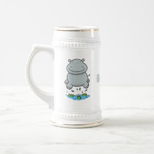 Cute hippo springende cartoon illustratie bierpul