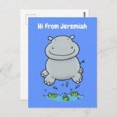 Cute hippo springende cartoon illustratie briefkaart (Voorkant / Achterkant)