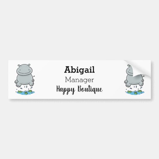 Cute hippo springende cartoon illustratie bumpersticker (Voorkant)