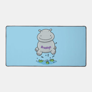 Cute hippo springende cartoon illustratie bureaumat