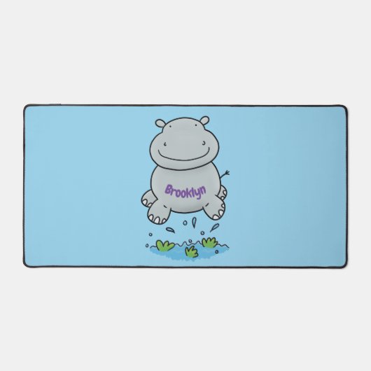 Cute hippo springende cartoon illustratie bureaumat (Voorkant)