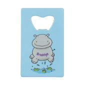 Cute hippo springende cartoon illustratie creditkaart flessenopener (Voorkant)
