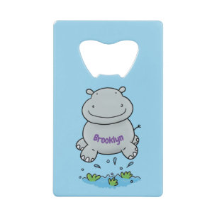 Cute hippo springende cartoon illustratie creditkaart flessenopener