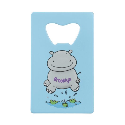 Cute hippo springende cartoon illustratie creditkaart flessenopener (Achterkant)