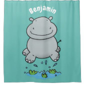 Cute hippo springende cartoon illustratie douchegordijn (Voorkant)