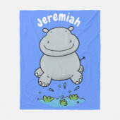 Cute hippo springende cartoon illustratie fleece deken (Voorkant)