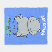 Cute hippo springende cartoon illustratie fleece deken (Voorkant (Horizontaal))