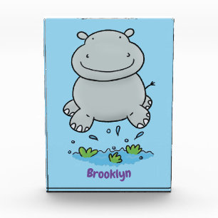 Cute hippo springende cartoon illustratie fotoblokken