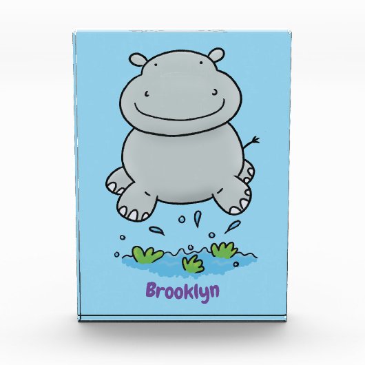 Cute hippo springende cartoon illustratie fotoblokken (Voorkant)