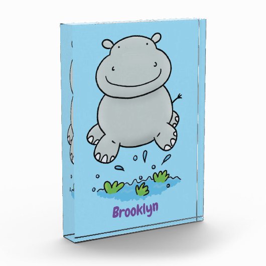 Cute hippo springende cartoon illustratie fotoblokken (Links)
