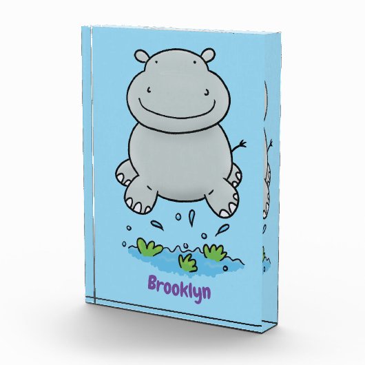 Cute hippo springende cartoon illustratie fotoblokken (Rechts)