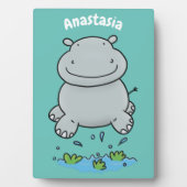 Cute hippo springende cartoon illustratie fotoplaat (voorkant)