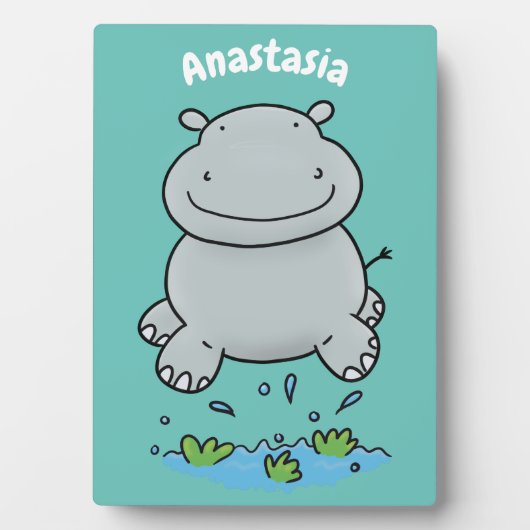 Cute hippo springende cartoon illustratie fotoplaat (voorkant)
