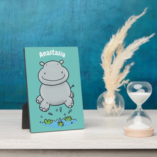 Cute hippo springende cartoon illustratie fotoplaat (Zijkant)