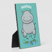 Cute hippo springende cartoon illustratie fotoplaat (Zijkant)