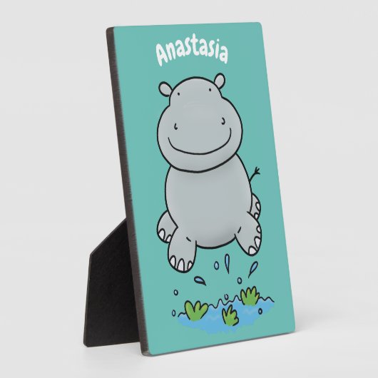 Cute hippo springende cartoon illustratie fotoplaat (Zijkant)