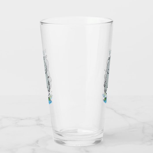 Cute hippo springende cartoon illustratie glas (Links)