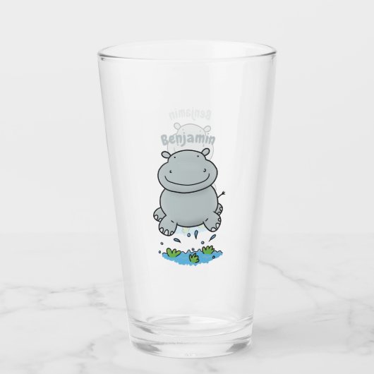 Cute hippo springende cartoon illustratie glas (Voorkant)