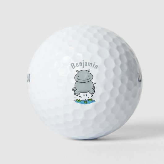 Cute hippo springende cartoon illustratie golfballen (Voorkant)