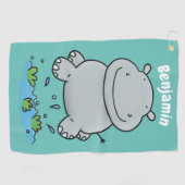 Cute hippo springende cartoon illustratie golfhanddoek (Horizontaal)