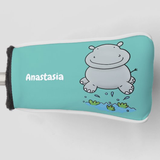 Cute hippo springende cartoon illustratie golfheadcover (Voorkant)