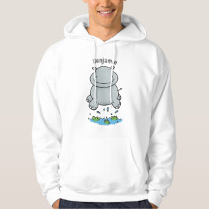 Cute hippo springende cartoon illustratie hoodie