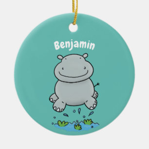 Cute hippo springende cartoon illustratie keramisch ornament