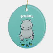Cute hippo springende cartoon illustratie keramisch ornament (Links)