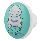 Cute hippo springende cartoon illustratie keramische knop (Rechts)