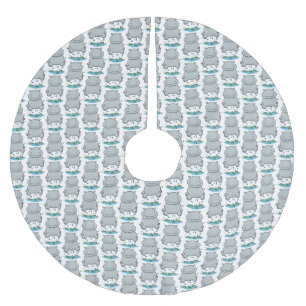 Cute hippo springende cartoon illustratie kerstboom rok