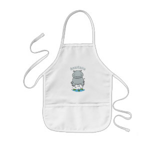 Cute hippo springende cartoon illustratie kinder schort