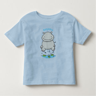 Cute hippo springende cartoon illustratie kinder shirts