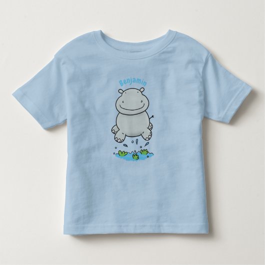 Cute hippo springende cartoon illustratie kinder shirts (Voorkant)