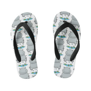 Cute hippo springende cartoon illustratie kinder teenslippers