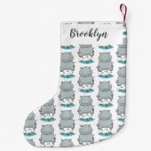 Cute hippo springende cartoon illustratie kleine kerstsok (Achterkant)