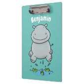 Cute hippo springende cartoon illustratie klembord (Links)