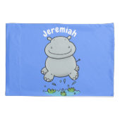 Cute hippo springende cartoon illustratie kussensloop (Achterkant)